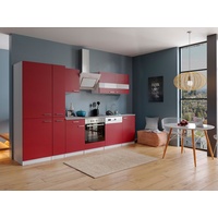 Respekta Küche Küchenzeile Küchenblock 310cm weiß rot Kühlkombi Designhaube