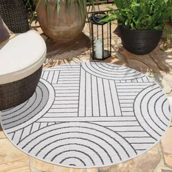 Outdoorteppich CARPET CITY "DUO RUG 5842", grau, H:5mm Ø:160cm, Obermaterial: 100% Polypropylen, Teppiche, Wendeteppich Wetterfest In- & Outdoor, Balkon, Terrasse, Wohnzimmer