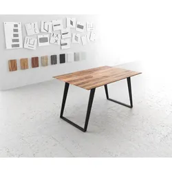 DELIFE Esstisch Edge 140x90 Sheesham Natur Metall Schräg Schweizer Kante, Esstische