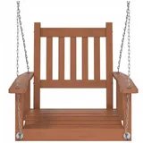QLS Einzelschaukel aus Holz mit Ketten bis 110 kg, für Garten Terrasse Balkon wetterfest braun 73,5 x 65 x 63 cm (BxTxH) braun