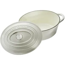 CHEF CUISINE Gusseiserner Bräter oval, groß, 6,7L, mit Deckel, Induktion, Creme