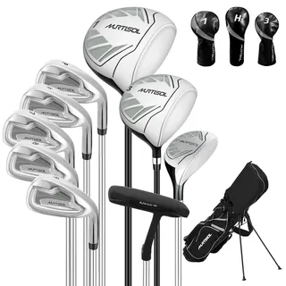 XDriveMax 10 teiliges komplettes Golfschläger Set Herren,Golf Set Rechtshänder,Inklusive Standtasche mit Regenhaube, 1#Driver 3#Wood #5 Hybrid,mit 3 Kopfhauben, 6# 7# 8# 9# PW# Eisen und Putter