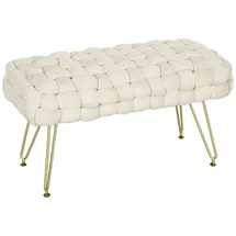 Homcom Samt Sitzhocker, Polsterbank mit Kreuzwebdesign, Fußbank mit gepolstertem Sitz, Metallbeine, Fußstütze, für Wohnzimmer, Schlafzimmer, 76 x 38 x 41,5