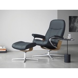 Stressless Relaxsessel STRESSLESS "Consul" Sessel Gr. Leder BATICK, Cross Base Eiche, Rela x funktion-Drehfunktion-PlusTMSystem-Gleitsystem-BalanceAdaptTM, B/H/T: 82 cm x 102 cm x 72 cm, blau (atlantic blue batick) Lesesessel und Relaxsessel