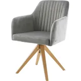 DELIFE Polsterstuhl Greg-Flex, Holzgestell kantig Samt Grau 180° drehbar grau 59 cm x 86 cm x 58 cm