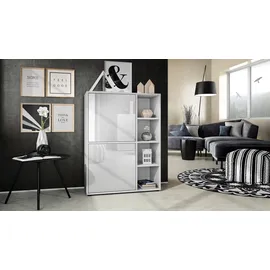 Vladon Highboard 79 x 105,5 x 35,5 cm Weiß matt/Weiß Hochglanz