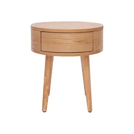 miliboo Runde Nachttische aus hellem Holz mit Schublade (2er-Set) JUDITH