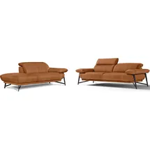 Egoitaliano Sofa EGOITALIANO "Anais, Design mit hohem Sitzkomfort, Fußfarbe schattengrau", braun (brandy), Sofas, Luxus-Microfaser Lederoptik, Ottomane Armlehne rechts, Set, Kopfteil verstellbar, Luxus-Microfaser Lederoptik, brandy