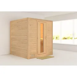 Sauna KARIBU "Menja", beige (naturbelassen), ohne Ofen, (ohne Ofen), Saunen, ohne Ofen