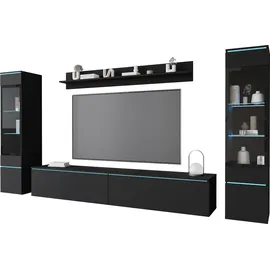 Home Affaire Wohnwand HOME AFFAIRE "VERA II", schwarz (graphit schwarz matt), B:260cm H:130cm T:33cm, Kastenmöbel-Sets, Wohnwand, Mediawand 260 cm, Vitrine mit Verglasung, stehend und hängend