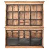 baario Buffet Buffetschrank HOXT Industrial Geschirrschrank 180cm massiv Mangoholz & Eisen Vitrine braun