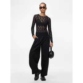 Pieces Spitzenshirt PCHAZEL LS LACE TOP NOOS Schwarz L
