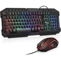 BAKTH Regenbogen LED Hintergrundbeleuchtung Tastatur- und Maus-Set, QWERTZ DE Layout, Beleuchtete USB Wasserdicht, Kompatibel mit PC schwarz