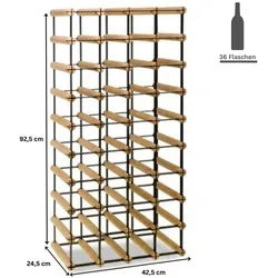 PROREGAL Modulares Weinregal VINOTECA MOD METAL | HxBxT 92,5x42,5x24,5cm | 4x9 Flaschen | Massives Kiefernholz | Natur | Flaschenregal