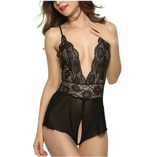 Lovolotti Body-Ouvert Damen Dessous Nachtwäsche Babydoll Reizwäsche L4K1 Sexy Unterwäsche Nachtkleid Spitze Durchsichtig transparent schwarz