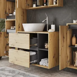 Vicco Waschbeckenunterschrank Viola Artisan/grau, 80 x 60 cm mit 2 Schubladen, Rechteckig, 80x60x46 Badezimmer, Badezimmerschränke, Waschbeckenunterschränke