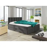 Sofnet Boxspringbett Star mit Topper, Bonell-Matratze und 2 Bettkästen, Doppelbett, Polsterbett, Bett (Dunkelgrau (Kronos 22), 160 x 200 cm) - Dunkelgrau