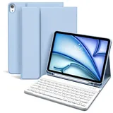 KVTVOU Tastatur Hülle für iPad Air 11 Zoll (2026 2025 2024), iPad Air 5. / 4. Generation (10,9 Zoll 2022 2020), Magnetisch Bluetooth Tastatur, QWERTZ-Layout, Weiche Stoßfeste TPU-Hülle, Hellblau