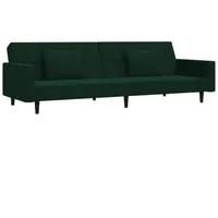 vidaXL Schlafsofa 2-Sitzer mit 2 Kissen Dunkelgrün Samt