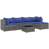 vidaXL 6-tlg Garten-Lounge-Set mit Kissen Grau Poly Rattan Modell 68