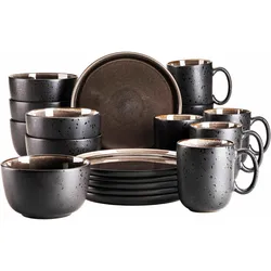 Frühstücks-Geschirrset MÄSER "NIARA, Frühstücks Set, Steinzeug", braun (schwarz, braun), 18 tlg., Steinzeug, Geschirr-Sets, Geschirr-Set, Service