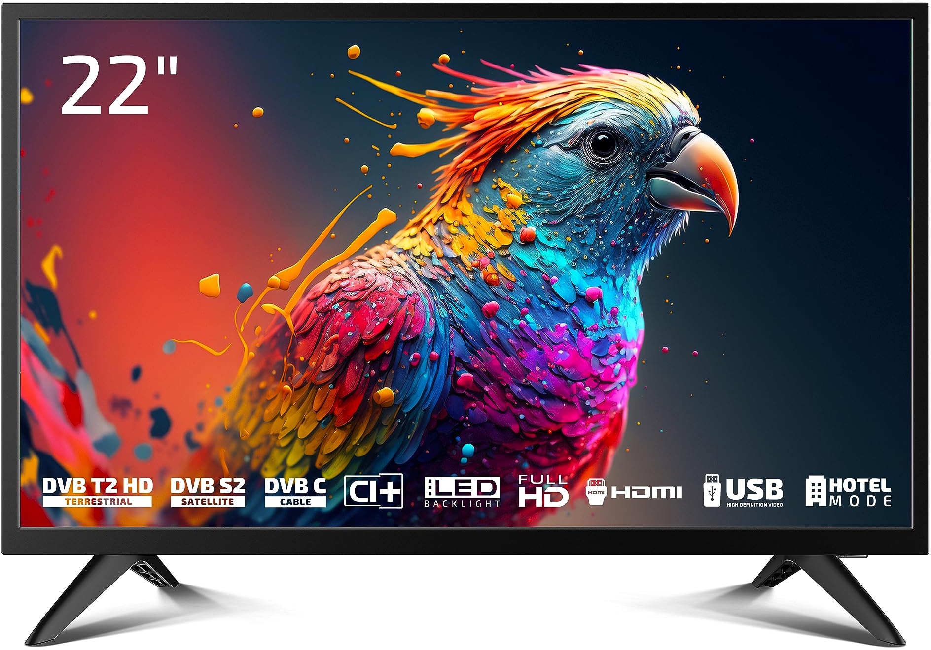 DYON Enter 22 Pro X2 55 cm (22 Zoll) Full-HD Fernseher (Triple Tuner (DVB-C/-S2/-T2), Hotelmodus, USB-Media Player) [Modelljahr 2023], Schwarz