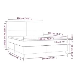 vidaXL Boxspringbett mit Matratze & LED Hellgrau 180x200 cm Stoff
