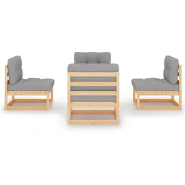 vidaXL Garten-Lounge-Set 4-tlg. Kiefer Massivholz beige/grau