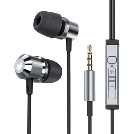 mobilefox In-Ear Kopfhörer Headset Magnet Sport Design Memory Foam Ohrhörer Mikrofon Grau