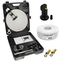 PremiumX Camping SAT Anlage Satelliten-Schüssel Tischhalter Masthalter Saugfuß Single LNB 10m Kabel F-Stecker im Koffer