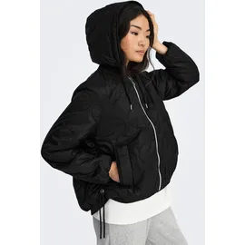 Only Steppjacke ONLMIKI HOOD QUILT JACKET CC OTW mit seitlichem Kordelzug am Saum schwarz L (40)
