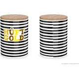 la-vida La Vida Vorratsdose Hüftgold Porzellan mit Bambusdeckel Streifen schwarz weiß gold 11x16cm - Schwarz/Weiß/Gold