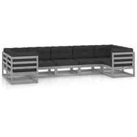 vidaXL 7-tlg. Garten-Lounge-Set mit Kissen Grau Massivholz Kiefer - Grau