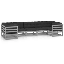 vidaXL 7-tlg. Garten-Lounge-Set mit Kissen Grau Massivholz Kiefer - Grau