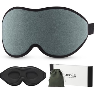 onaEz 3D Schlafmaske für Herren und Frauen, 2024 Total Licht Blockierendes Augenmaske, 12mm Vertiefte Augenhöhlen & Erhöhen Nasenpads, Schlafbrille aus Eisseide für Reisen, Nickerchen, Grau