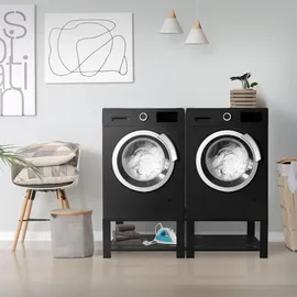 ML-Design Doppel Waschmaschinen Untergestell 2 Ablagen, Schwarz Metall, 128x32x54 cm,