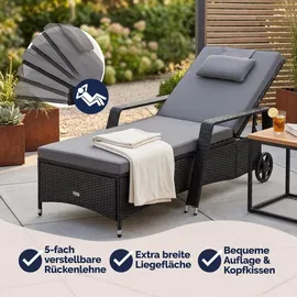 CASARIA Sonnenliege 90 x 43 x 165 cm Schwarz/Anthrazit