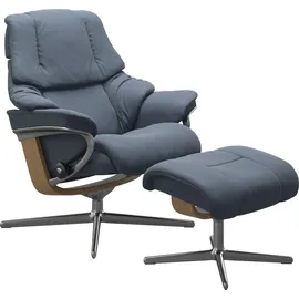 Stressless Relaxsessel STRESSLESS "Reno", blau (sparrow blau paloma), B:92cm H:100cm T:80cm, Leder PALOMA: PALOMA ist ein durchgefärbtes Semianilin-Möbelleder mit natürlicher Narbung., Sessel, Relaxsessel, mit Cross Base, Größe S, M & L, Holzakzent Eiche
