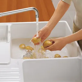 Villeroy & Boch Spülstein Doppelbecken fossil + Handbetätigung