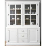 Casa Padrino Küchenbuffet Landhausstil Küchenschrank Weiß / Braun 179 x 47 x H. 225 cm - Massivholz Küchenschrank mit 4 Türen und 3 Schubladen - Landhausstil Küchenmöbel