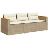vidaXL Gartensofa mit Kissen 3-Sitzer Beige Poly Rattan