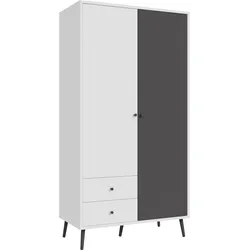 Drehtürenschrank FORTE "Harllson EasyKlix by Forte", weiß (weiß, uni wolfram grau), B:104,5cm H:201,7cm T:52,2cm, FSC-zertifizierter Holzwerkstoff, Schränke, Montage von Korpus und Türen ohne Werkzeug oder Schrauben