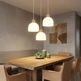 GLOBO LED Pendelleuchte 3-flg. 51 cm rund/Glas/Holz/Metall