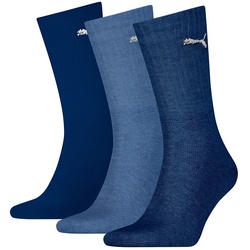 PUMA Unisex Sport-Socken, 3er Pack - Sport Crew Lightweigth, Tennissocken, uni Blau 39-42