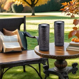 Marrakesch Orient & Mediterran Interior 2er Set Skandinavische Solarlaterne Solar Laterne Lampe Deko Balkon Garten Feroe Schwarz