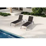 VILLANA 2er-Set Sonnenliegen, silber/schwarz, Alu/Textil, 198x66x32cm, mit Beistelltisch 45x45cm