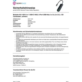Mcdodo HU-1430 5 in 1 USB-C HUB, 3-Port USB-Hub (1x 3.0, 2x 2.0) + SD Cardreader, schwarz