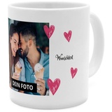 PhotoFancy® - Fototasse 'Herzen' - Personalisierte Tasse mit eigenem Foto - Weiß - Layout Herzen