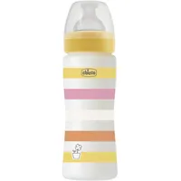Chicco Babyflaschen Well-Being, schneller Fluss, weichem Silikon-Physio-Sauger und Soft Sense Finish, Anti-Antikolik, reduziert Aufstoßen und Reizbarkeit, 330 ml Plastikflasche, 4 Monate plus, Gelb