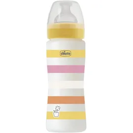 Chicco Babyflaschen Well-Being, schneller Fluss, weichem Silikon-Physio-Sauger und Soft Sense Finish, Anti-Antikolik, reduziert Aufstoßen und Reizbarkeit, 330 ml Plastikflasche, 4 Monate plus, Gelb